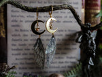Load image into Gallery viewer, Faerie earrings moon and stars gold black
