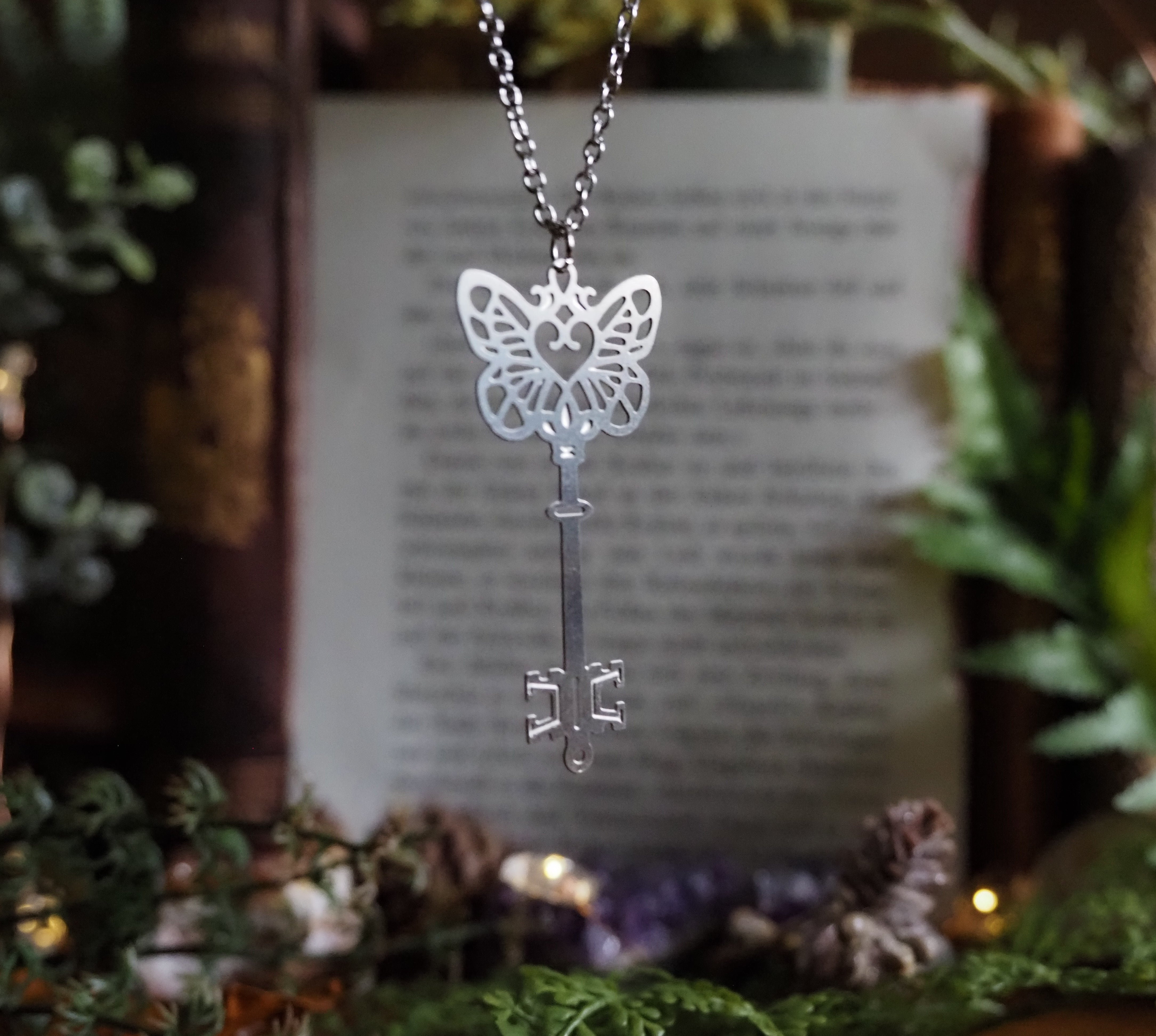 Butterfly Key stainless steel necklace