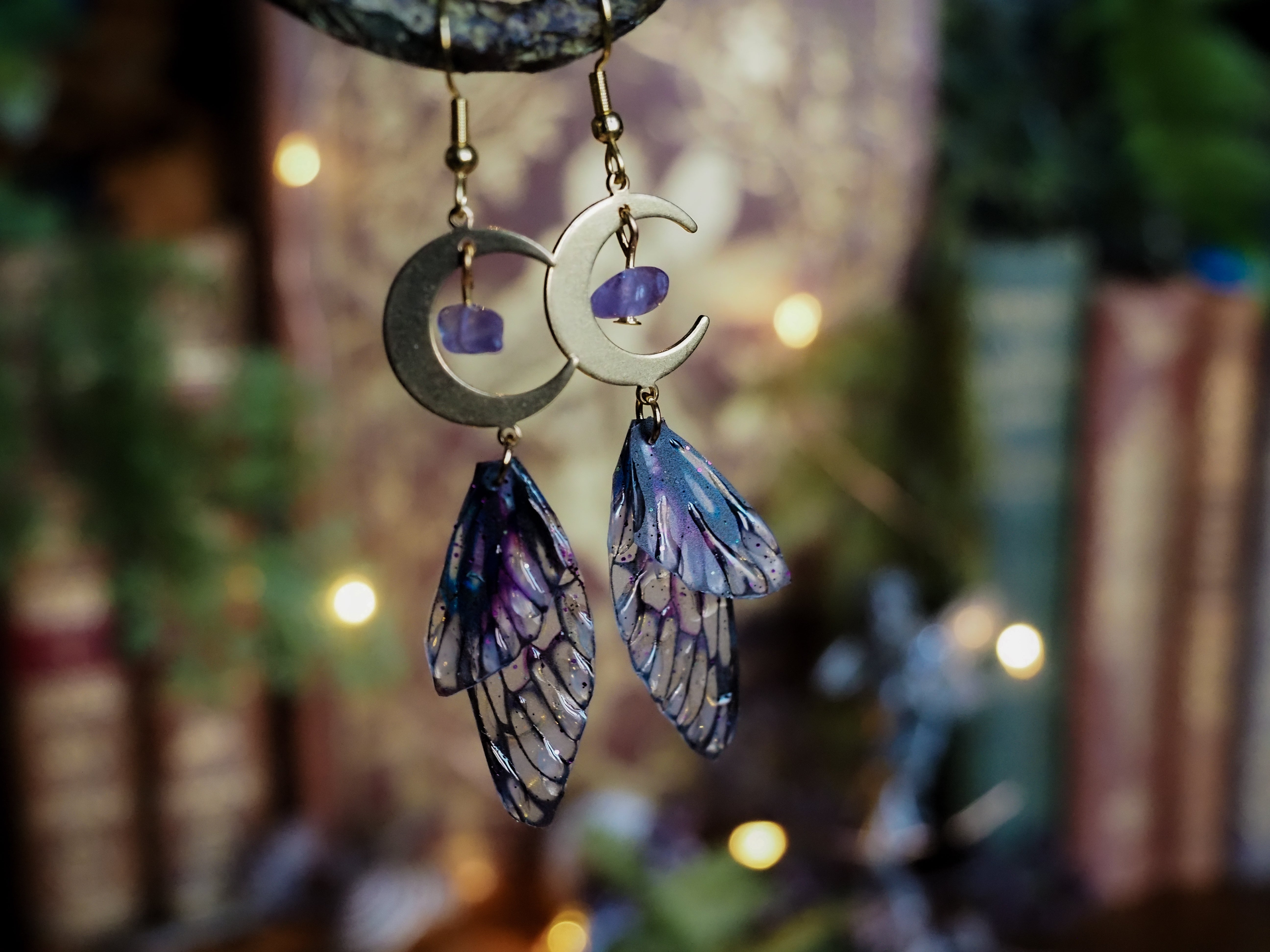 Moon Earrings - spooky, gold, amethyst