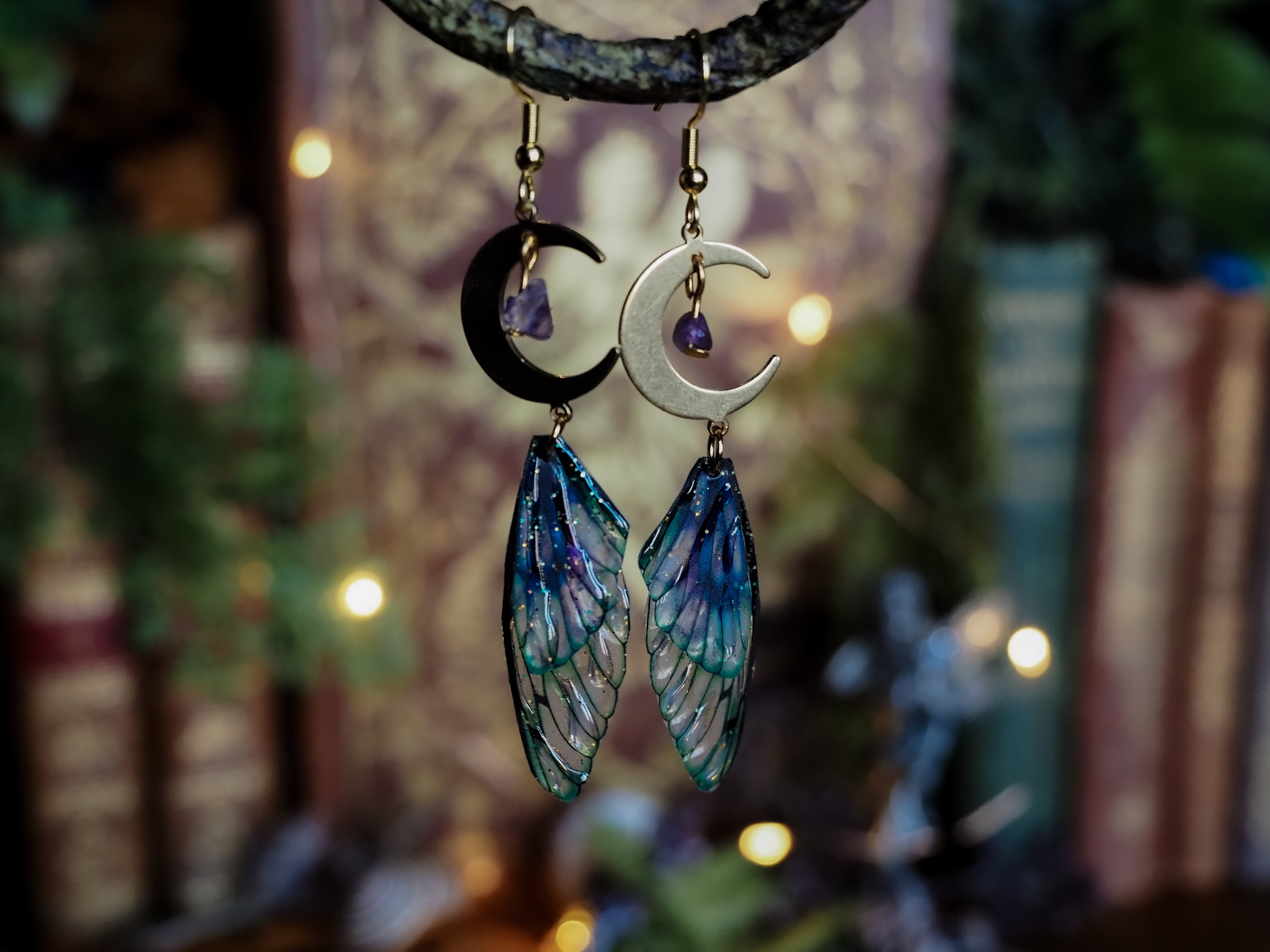 Moon Earrings - kelpie, gold, amethyst