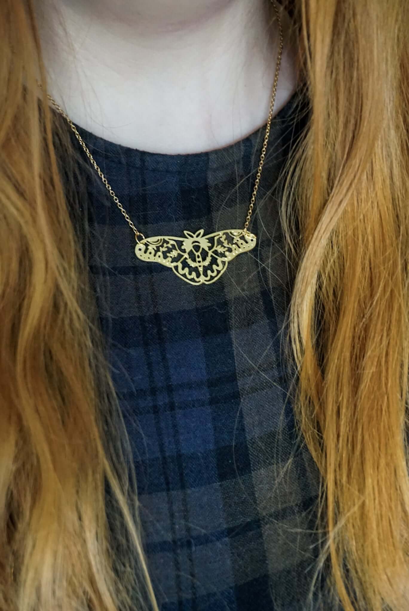 Golden Moth and Leaves necklace