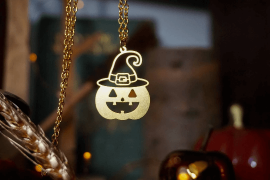 Golden Pumpkin Witchhat necklace