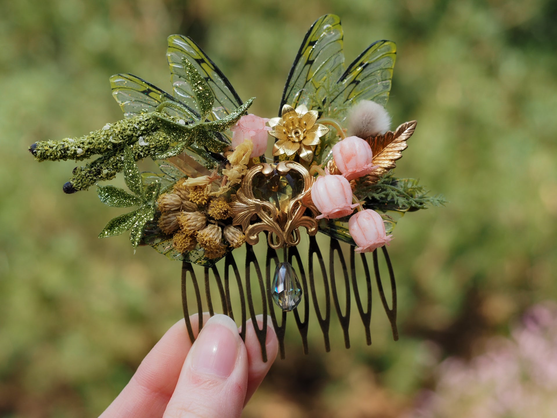 OOAK Wild forest spring hair comb