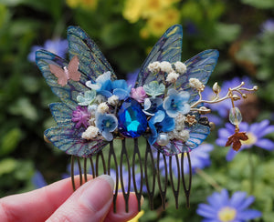 OOAK Purple glass flower hair comb