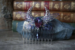 Fairy Hair Comb - Silver Purple Moon
