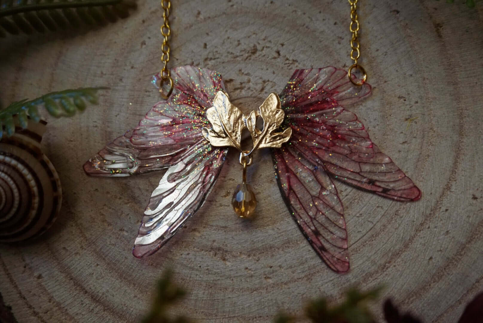 Golden Dusk Forest Fae necklace - red