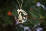 Load image into Gallery viewer, Cat Moon Stardust necklace - gold/ silver
