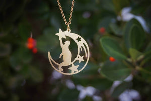 Cat Moon Stardust necklace - gold/ silver